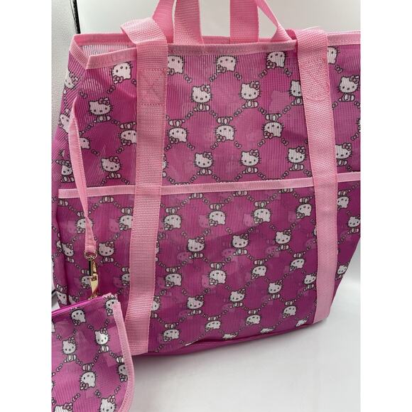 SANRIO Hello Kitty Mesh Tote Bag & Cosmetic Pouch New With Tags - Picture 3 of 5
